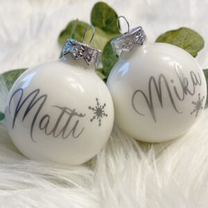 Personalisierte Weihnachtskugel Weiß aus Glas