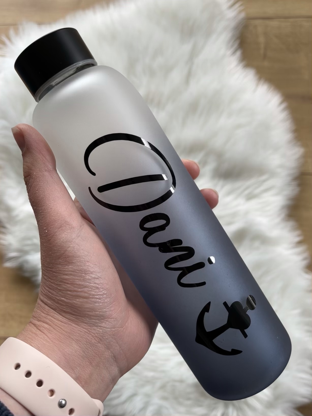 Personalisierte Glas-Trinkflasche Schwarz 550ml