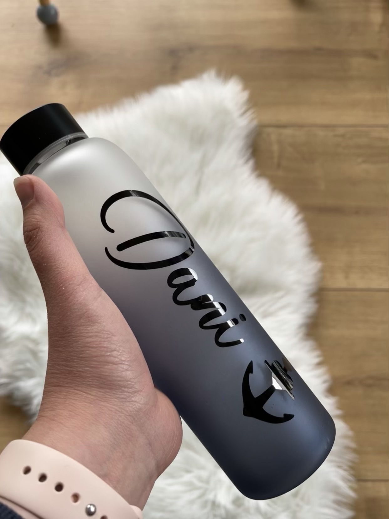 Personalisierte Glas-Trinkflasche Schwarz 550ml – Bild 2